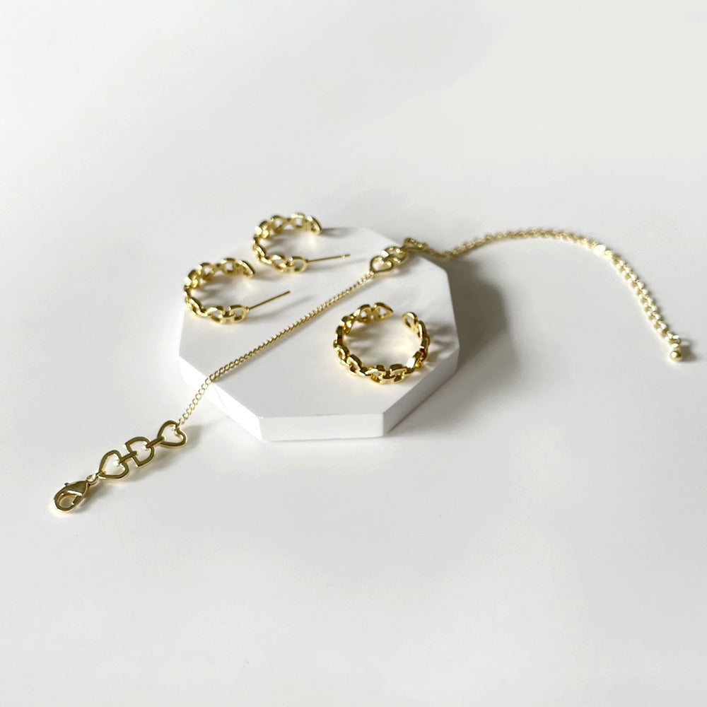 Minimalistischer Liebesbrief-D-Ohrring-Ring-Armband