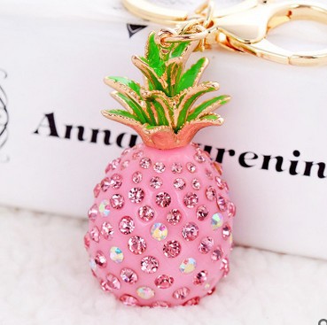 Llavero de coche de piña de diamante completo bonito para mujer