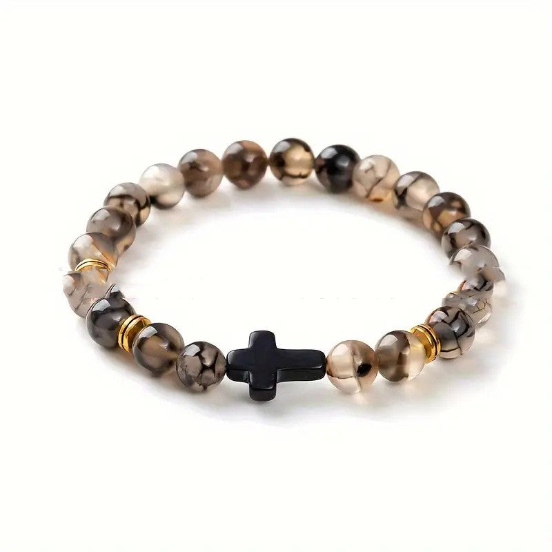 Bohemian Natural Stone Turquoise Cross Beads Bracelet