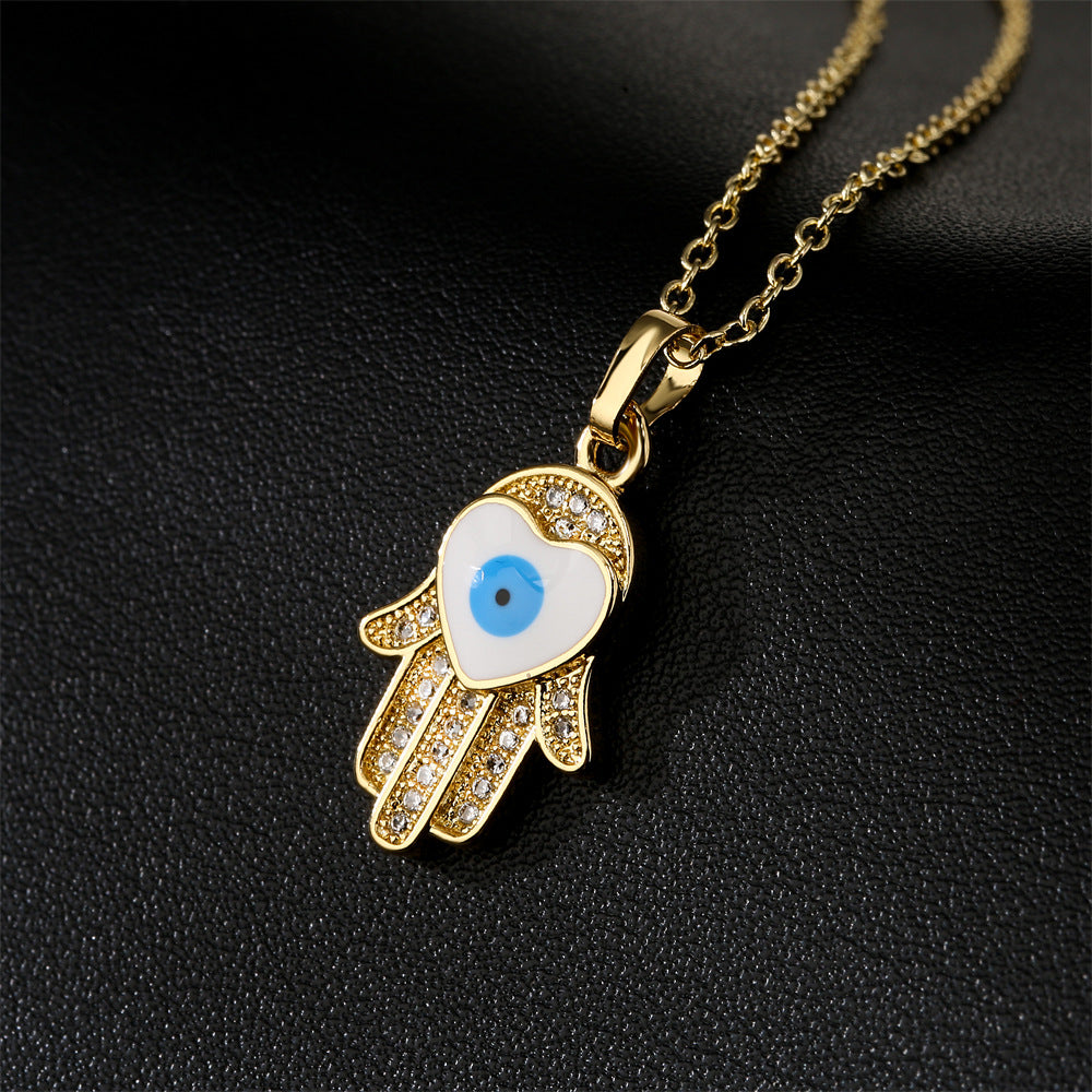 Gold Dripping Zircon Fatima Hand Minority Demon Eye Clavicle Chain Female