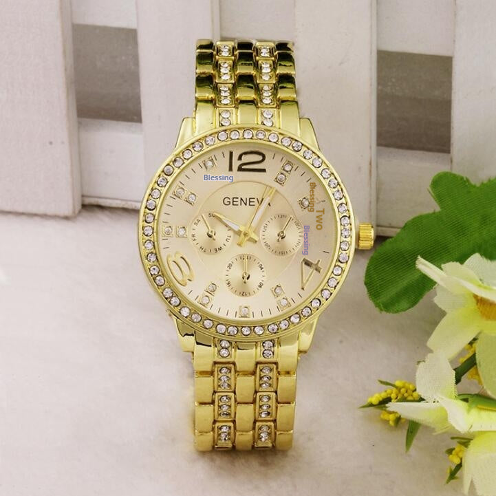 Exquisito reloj de pulsera con diamantes de imitación