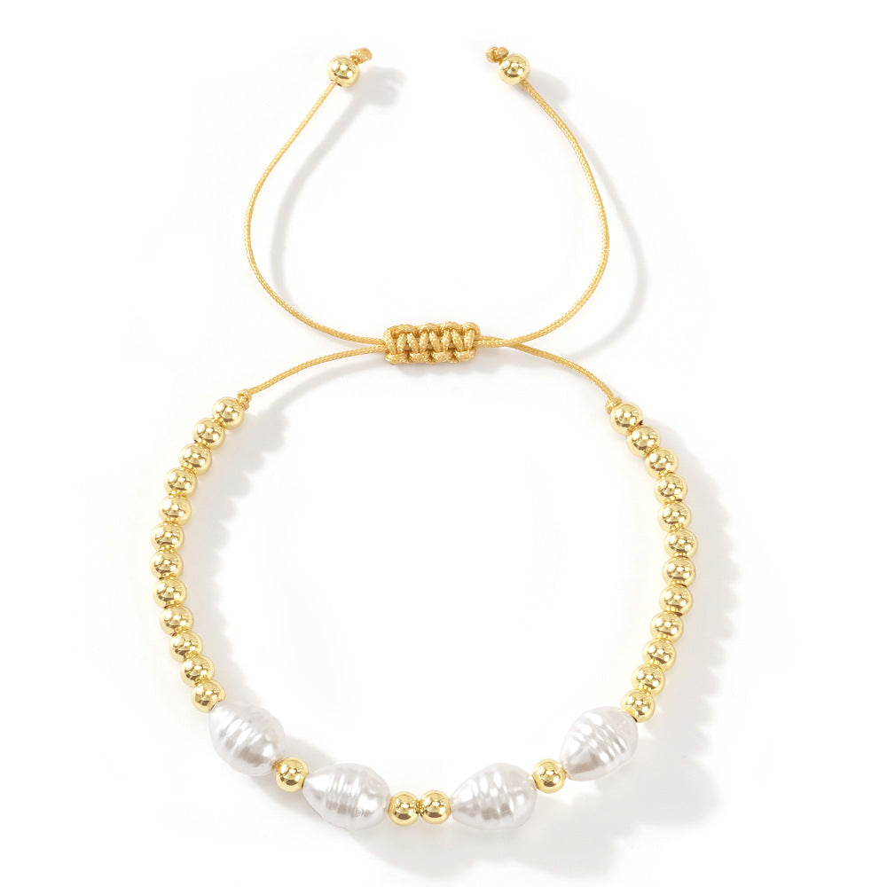 Pulsera de Perlas y Diamantes con Hilo Blanco