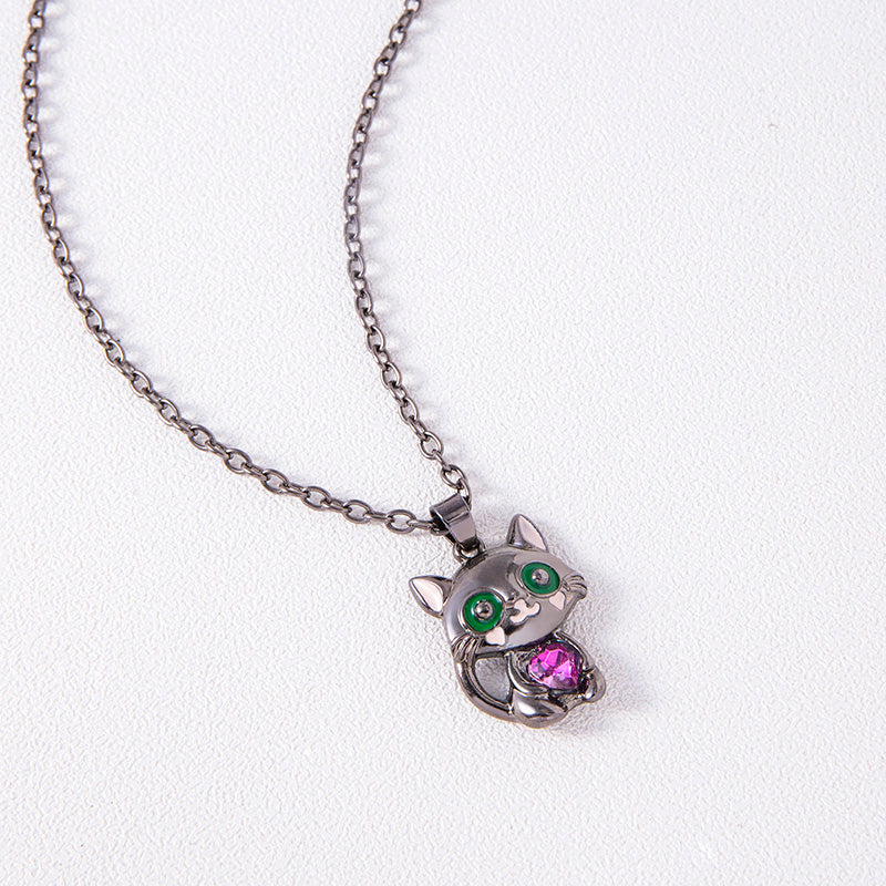 Collar de gato negro con colgante de gatito de corazón de diamantes de imitación rojos, azules, morados y blancos para suéter