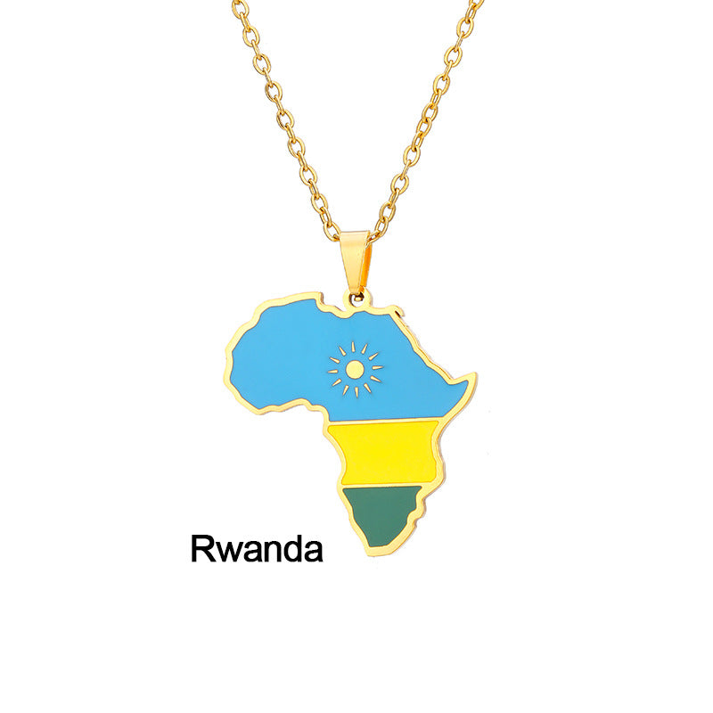 Collar con Colgante de Mapa de África Acero Inoxidable Joyería Ghana Nigeria
