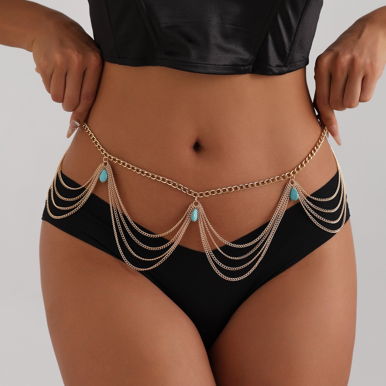 Clásica cadena de cintura y vientre retro turquesa para mujer, playa de verano, sexy, sencilla, accesorios de joyería, regalo
