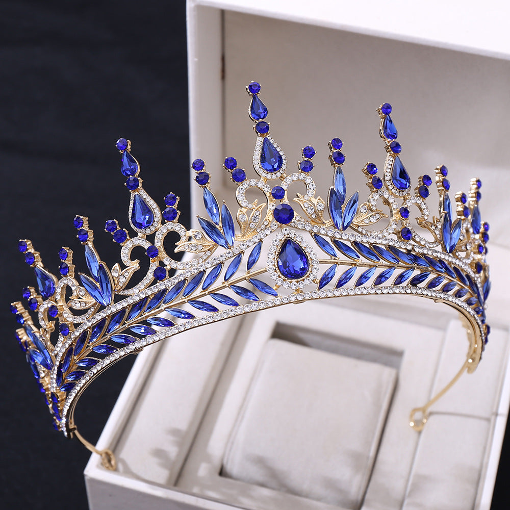Conjunto de aros para el cabello de boda, corona barroca grande de cristal