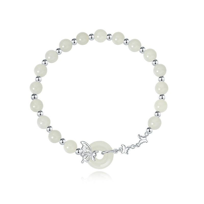 Pulsera de mariposa de jade en plata de ley