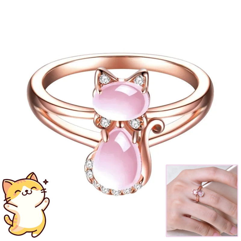 Roségold plattierter Kristall Süßer Tier Katze Ring Hibiskus Stein Kristall Diamant Ring Damen Party Schmuck für Tierliebhaber