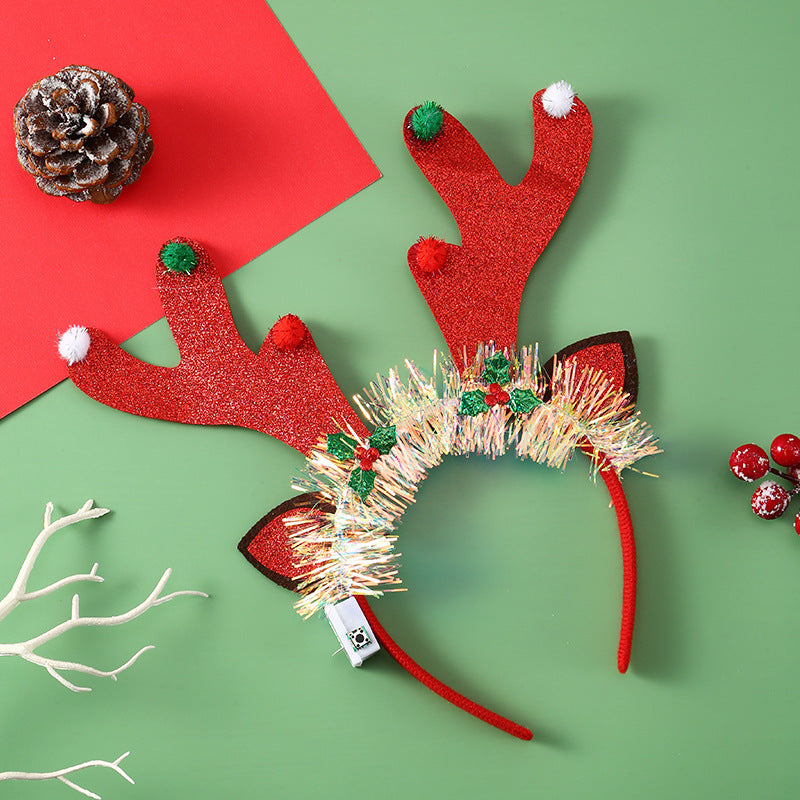 IPC Weihnachtshaarband Leuchtendes Stirnband Weihnachtsbaum Schneeflocke Haarband Hirschhorn Leuchtendes Blinkendes Kopfstück Frohe Weihnachten Geschenk