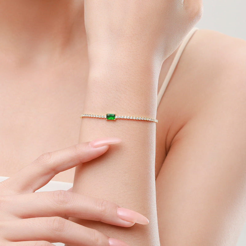 S925 Silver Light Luxury Bright Artificial Diamond Green Zirconium Bracelet