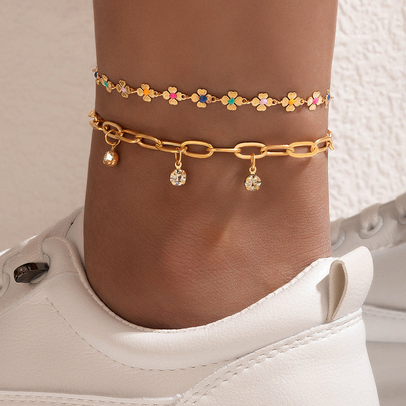 Nueva Joyería Aleación Tobillera Doble Capa Amor Círculo Pieza Cadena