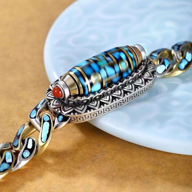 Joyas de Moda Nueva Pulsera para Hombre Personalidad Retro Transferencia Rotatoria Nueve Ojos Perla Pulseras Regalo de Alta Gama