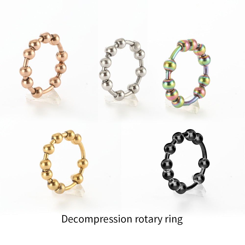 Anillo de descompresión con cuentas giratorias de acero inoxidable para meditación