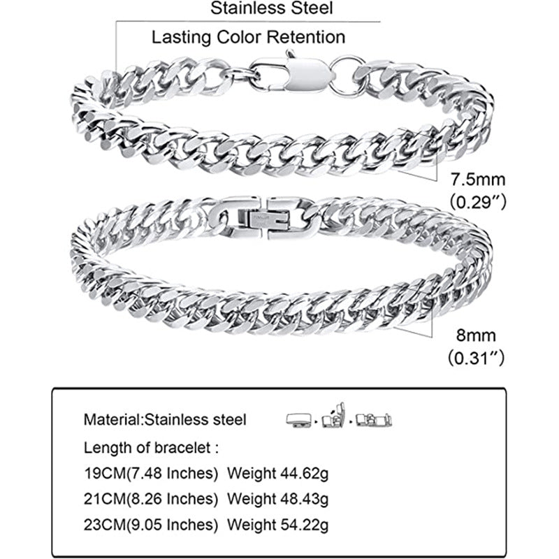 Stainless Steel Four-side Grinding Punk Hip Hop Domineering Personalized Men's Bracelet