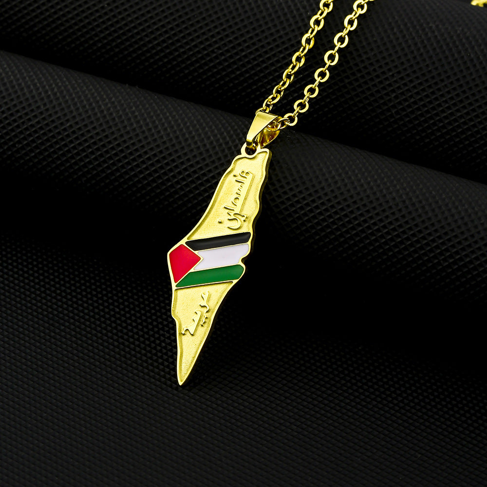 Edelstahl Israel und Palästina Karte Halskette