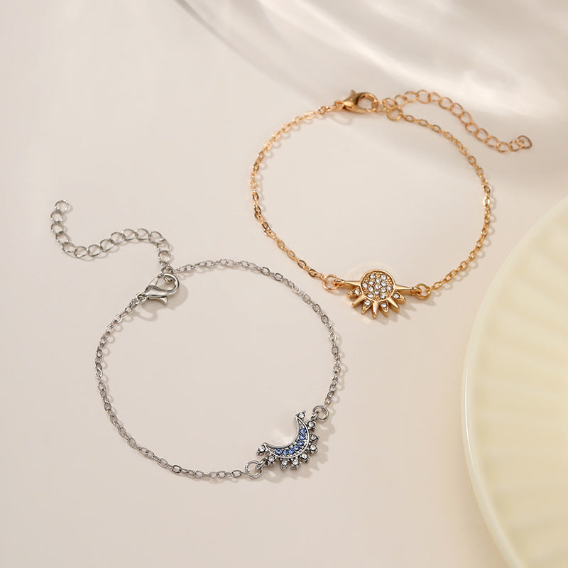 Persönlichkeit Einfaches Strass-Sonne-Mond-Liebhaber-Armband