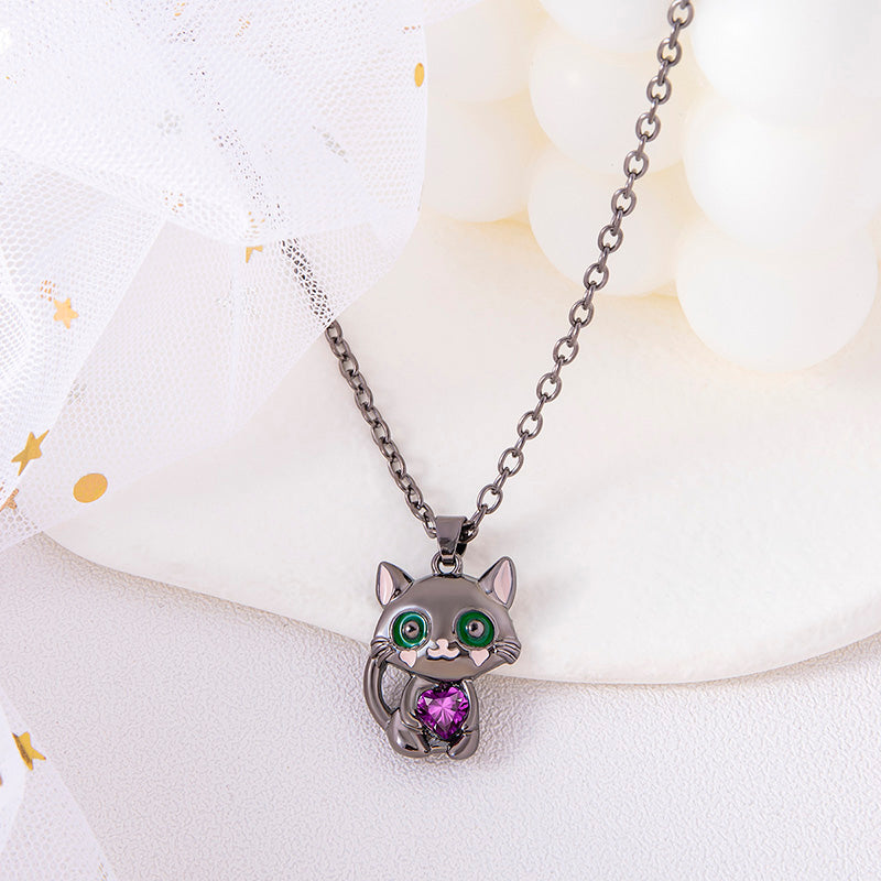 Collar de gato negro con colgante de gatito de corazón de diamantes de imitación rojos, azules, morados y blancos para suéter