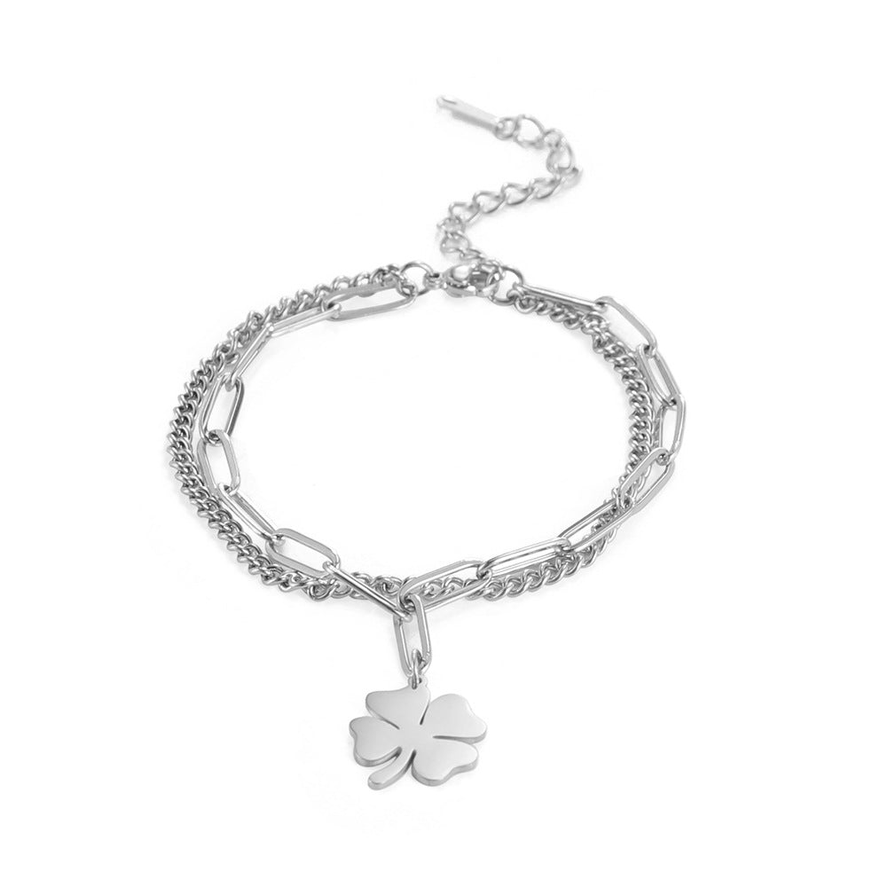 Damenarmband aus Edelstahl mit klassischem vierblättrigem Kleeblatt-Anhänger