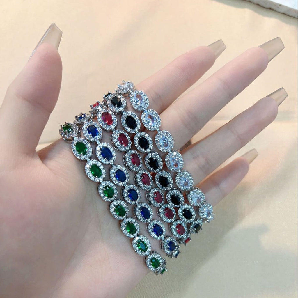 Pulsera de mujer con circonita y diamantes ovalados de colores
