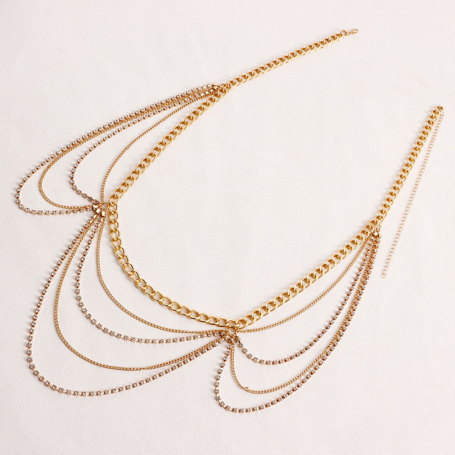 Cadenas corporales tipo onda con diamantes de imitación para la cintura, de chica de moda