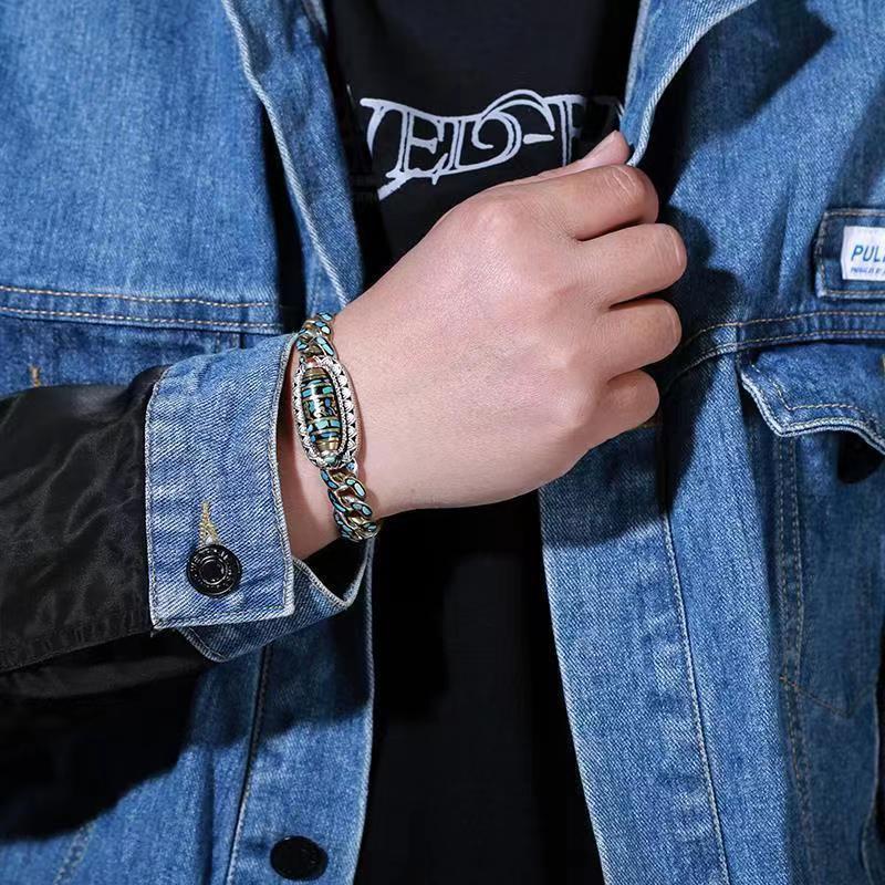 Joyas de Moda Nueva Pulsera para Hombre Personalidad Retro Transferencia Rotatoria Nueve Ojos Perla Pulseras Regalo de Alta Gama