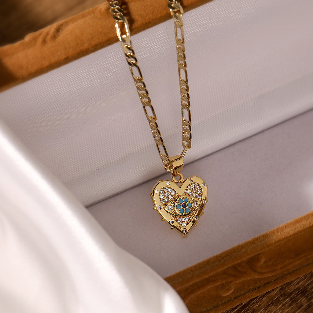 Modeschmuck Persönlichkeit Kupfer Plattiert Echtgold Herzförmiger Zirkon Anhänger Halskette Und Ohrringe Set