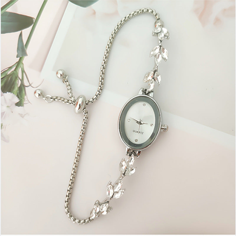 Reloj de pulsera de mujer Wheat Diamond de ajuste libre y tipo pull-out