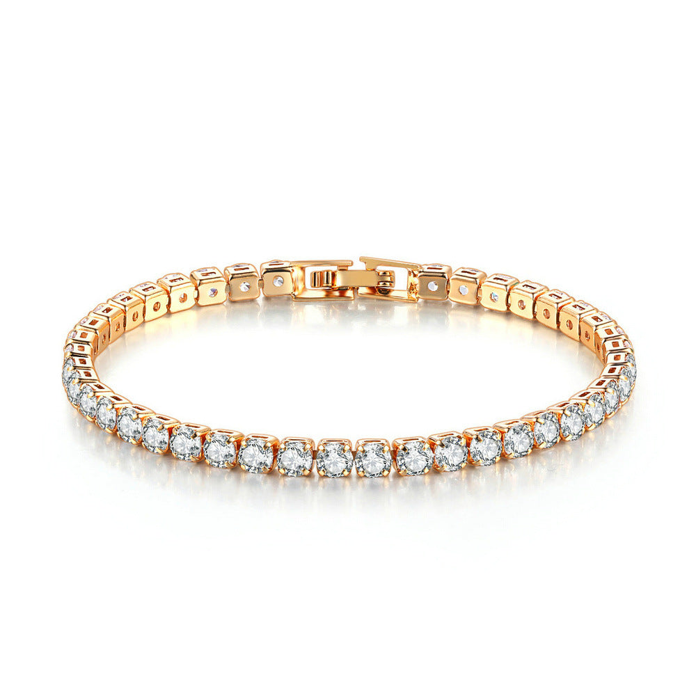 Pulsera de circonita, fila única, redonda de 4 mm, cadena de tenis con diamantes completos, joyería de hip hop transfronteriza