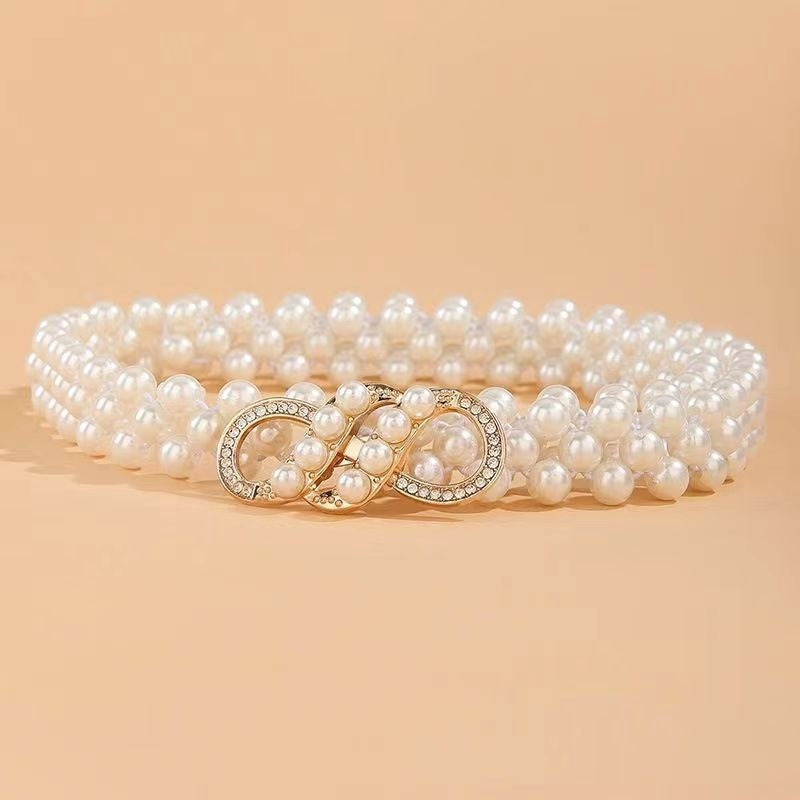 Joyería de moda para mujer, cadena de cintura con perlas blancas