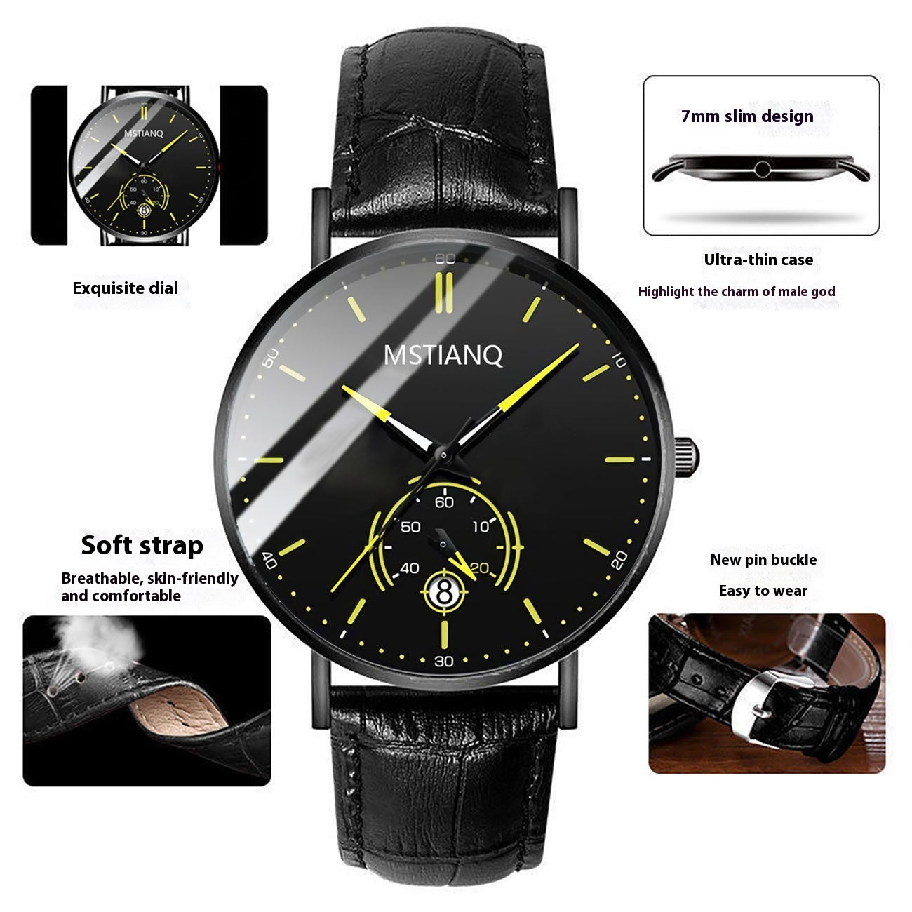 Armbanduhr Stylisch Schwarz Technologie Gürtel Raffinierter Stahl Koreanischer Lässiger Kalender