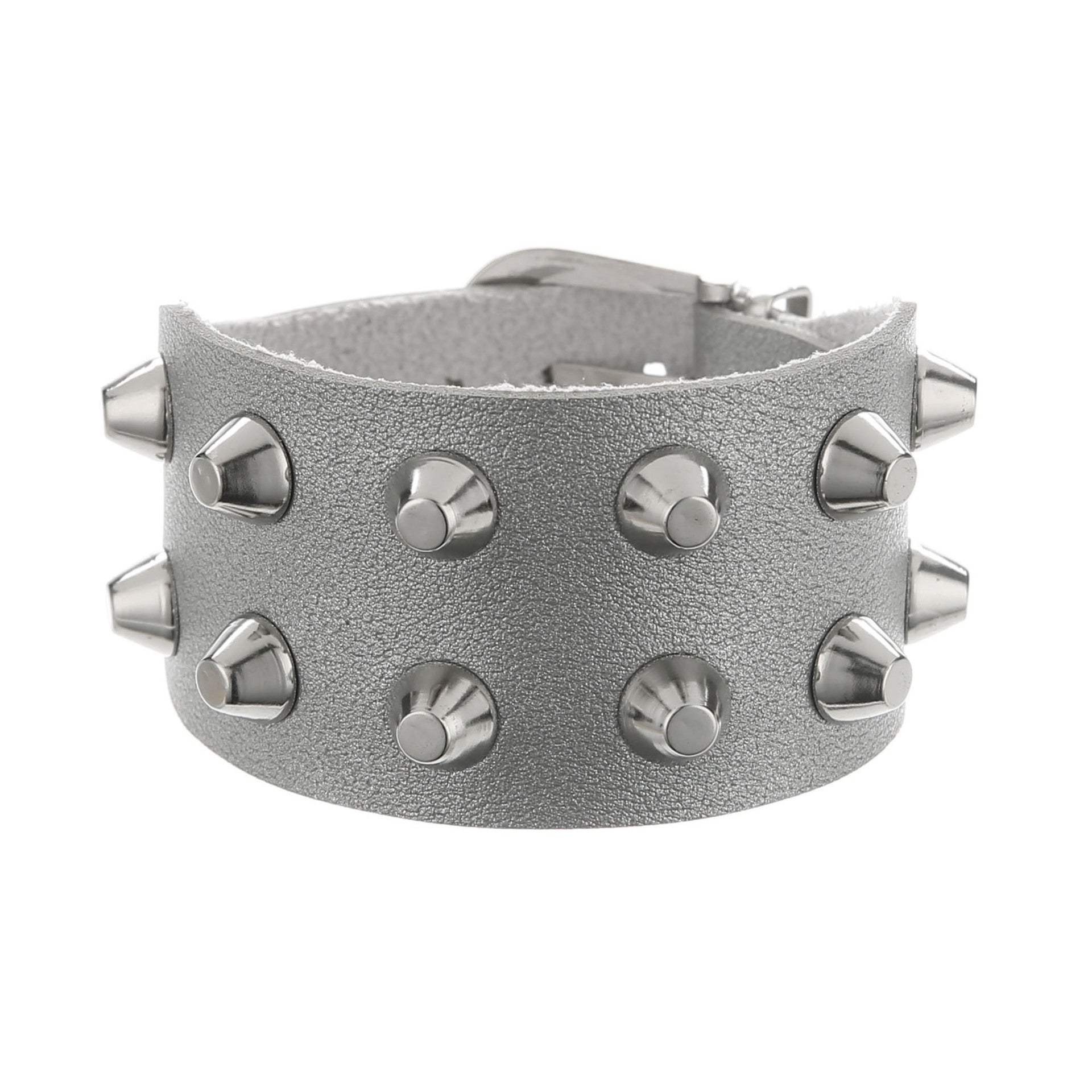Metal Rock Double Row Flat Rivet Bracelet PU Bracelet
