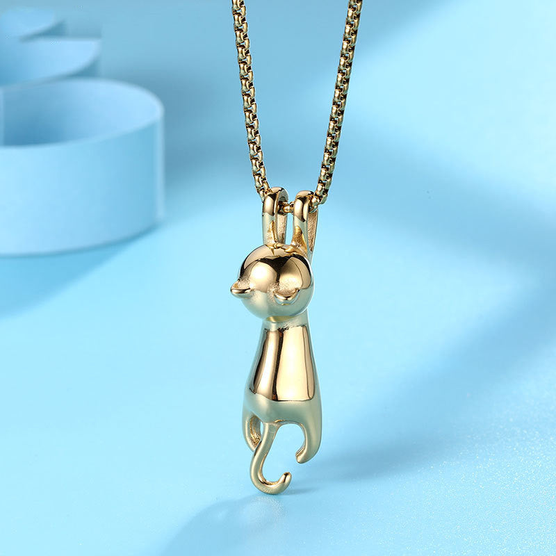 Colgante de gato para collar, de acero de titanio, con gato asomándose