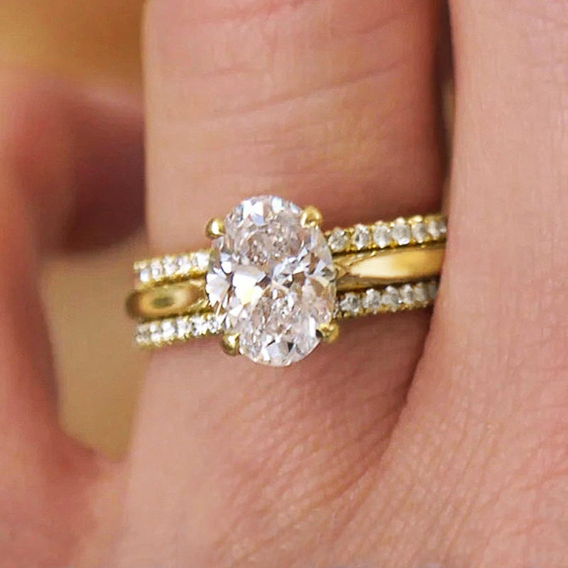 Vier-Krappen-Ring-Set, drei Ringe, oval, für Damen