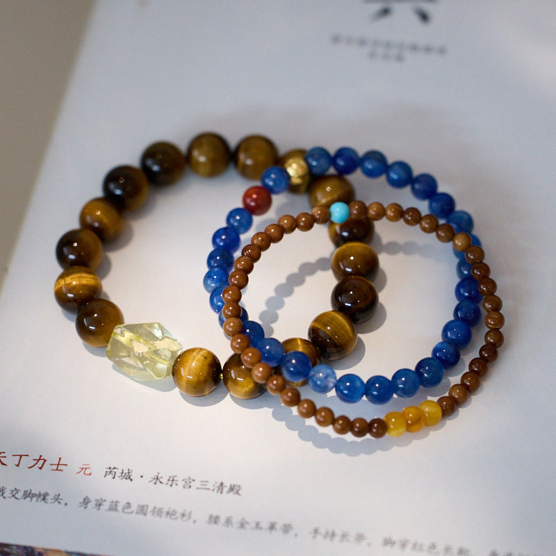 Pulsera de alta calidad con ojo de tigre bodhi natural y cristal azul, estilo nacional para mujer