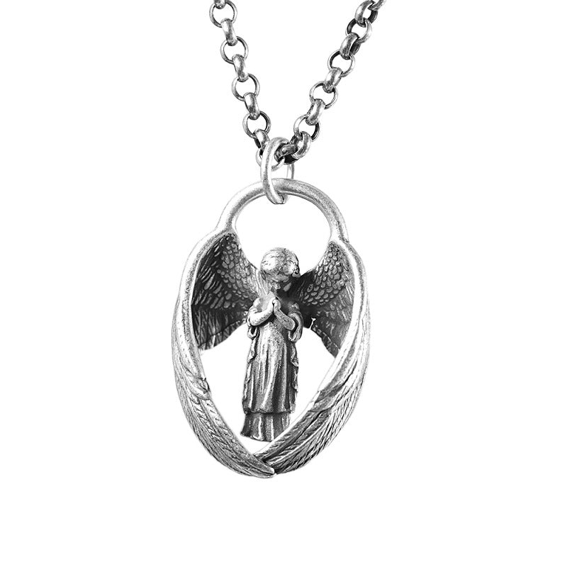 S925 Silber geschnitzter Engel-Anhänger Fashion Retro Damen