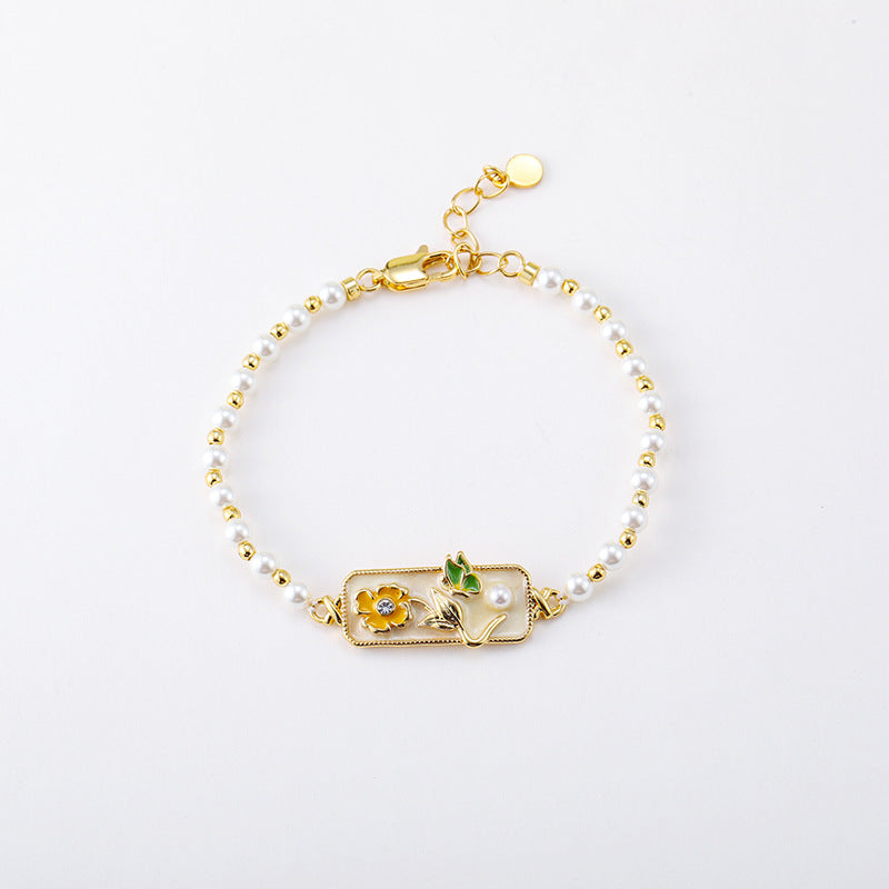 Schlichtes Temperament Öltröpfchenglasur Blumen Schmetterling Perlenarmband