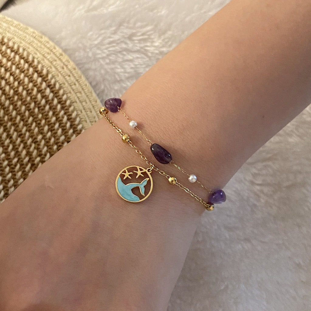 Sommer Muschel Seestern Armband Natursteinarmband
