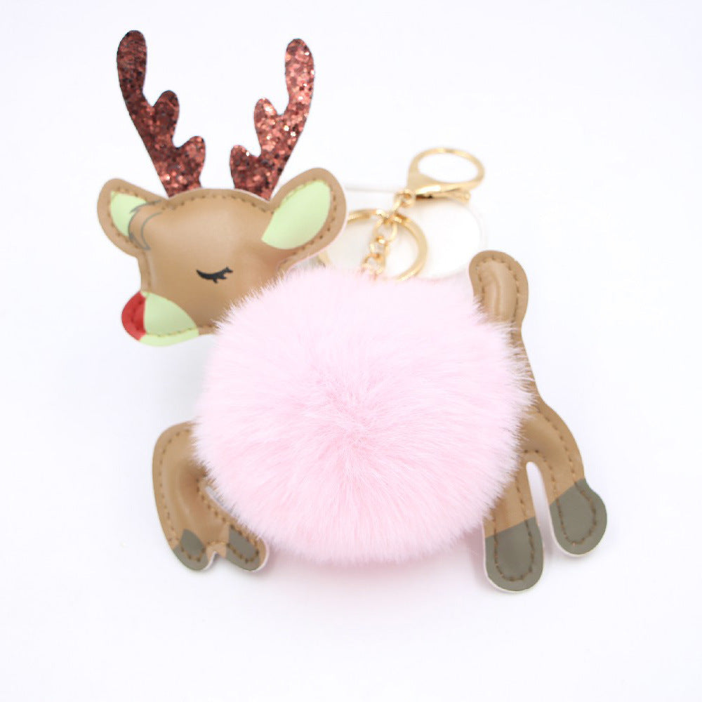Llavero Colgante de Reno Navideño con Pompones para Bolsos