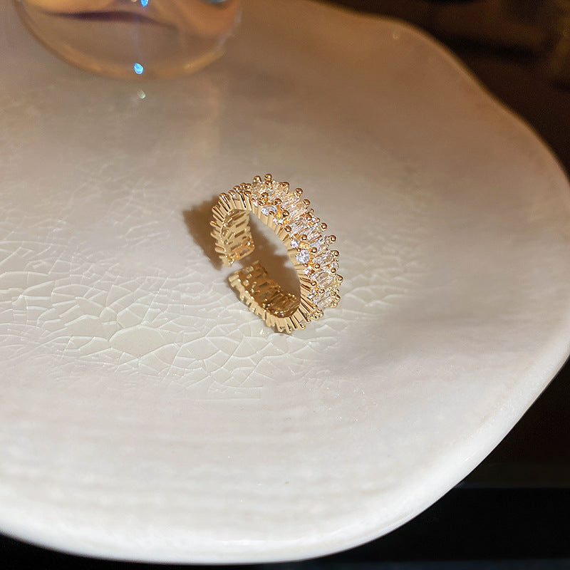 Anillo de Perlas de Circonita Calado Cuadrado Abierto Estilo Europeo y Americano Joyería Femenina