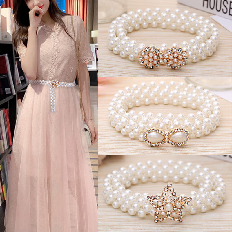 Joyería de moda para mujer, cadena de cintura con perlas blancas