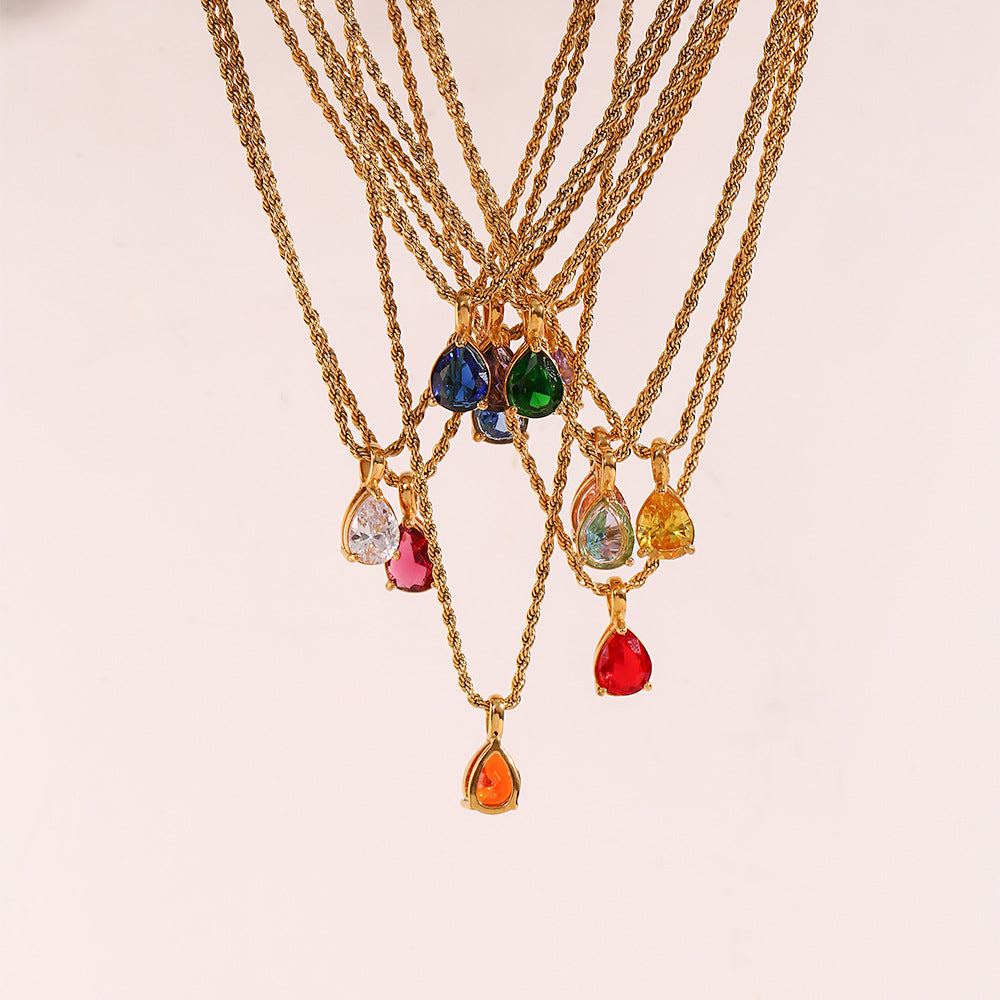 Ins Fashion Retro Stainless Steel Niche Drop Diamond Necklace