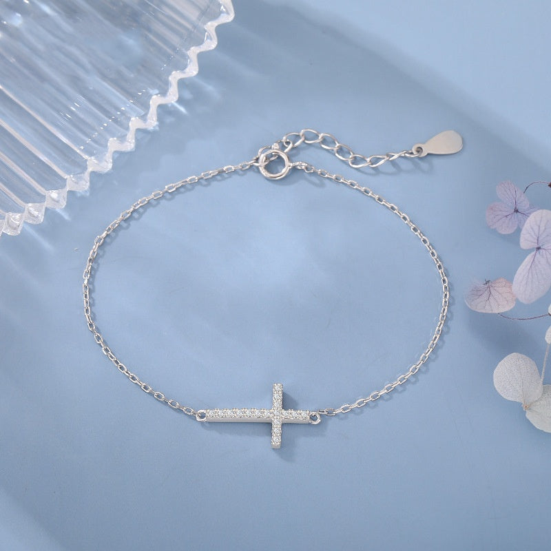 Damenmode S925 Silber Kreuz Schlichtes Schlankes Armband