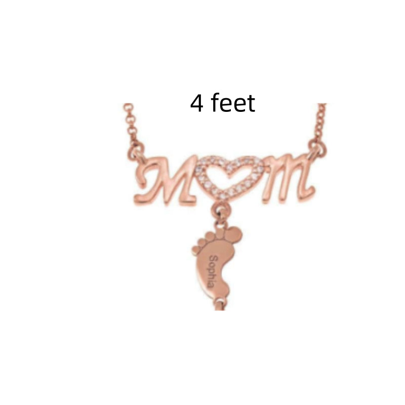 Mothers Day Gift Baby Feet Crystal Pendant Mom Necklace Personalized Custom Names Choker For Ladies