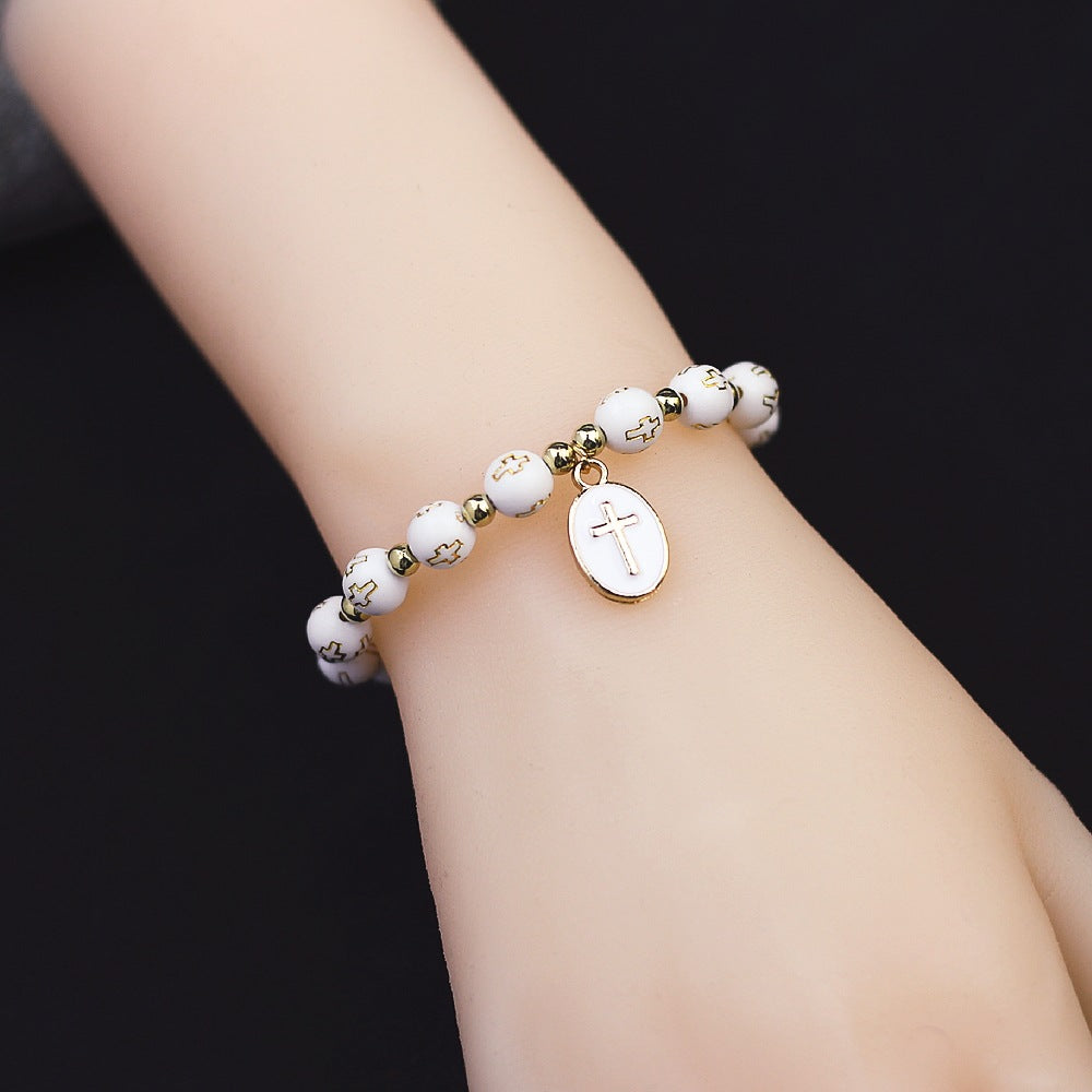 Oval Cross Pendant Bracelet For Women Baptism Prayer