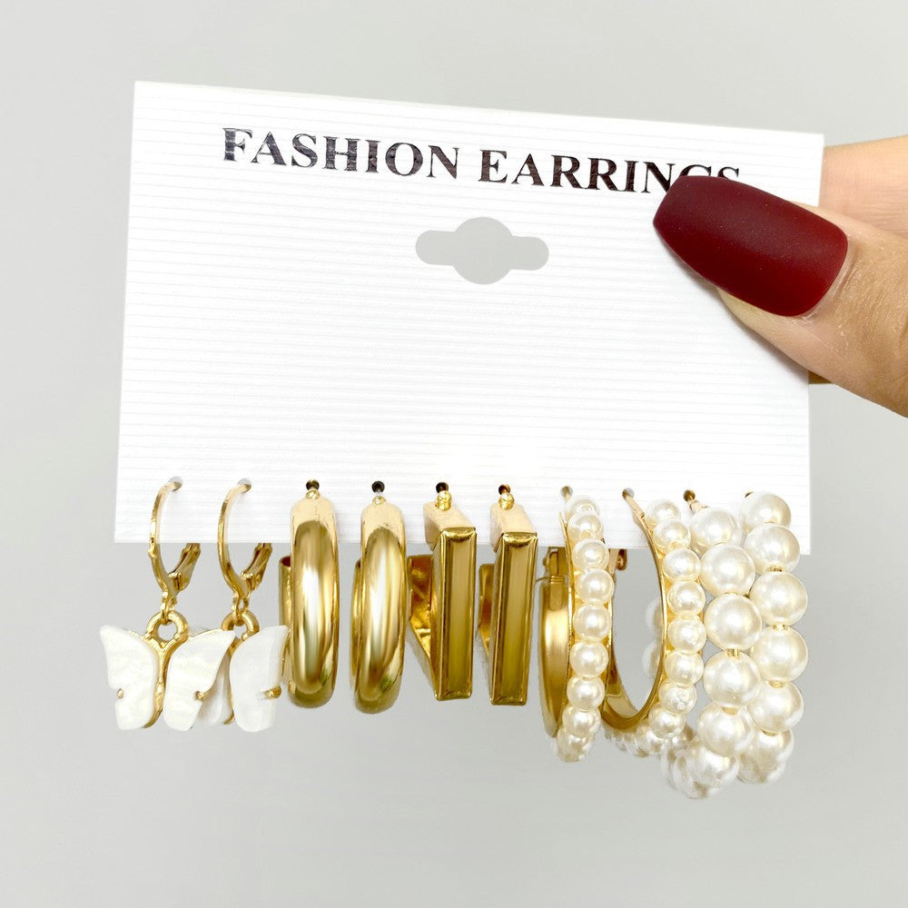 Pendientes de aro de perlas de acrílico con mariposa de gran venta