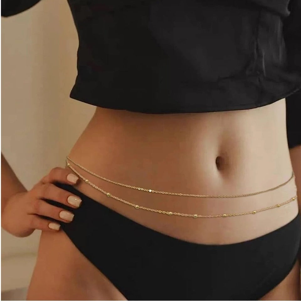 Women's Fashion Round Beads Chain Double-layer Waist Chain