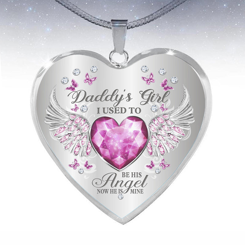 Collar de epoxy con colgante de corazón y alas de ángel con piedra de nacimiento de 12 colores