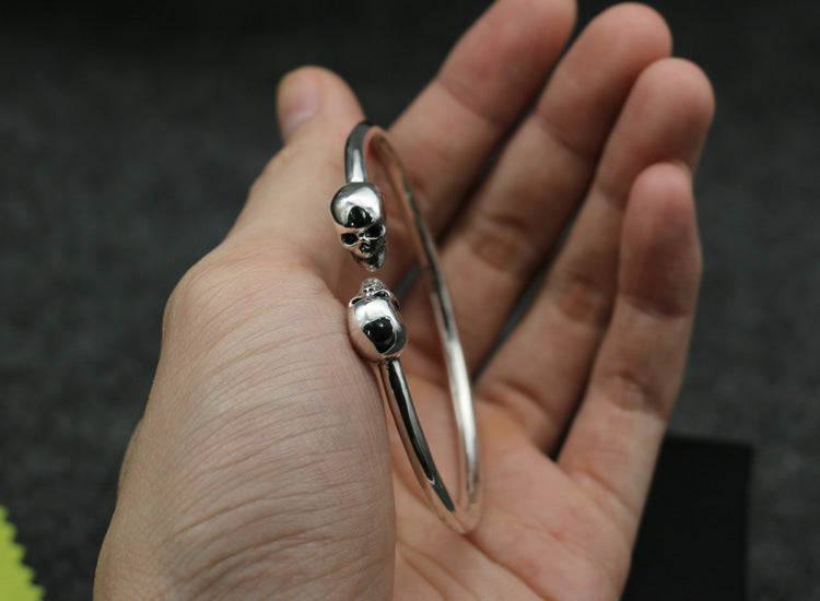 925 Sterling Silver Vintage Distressed Punk Double Skull Personalized Bracelet