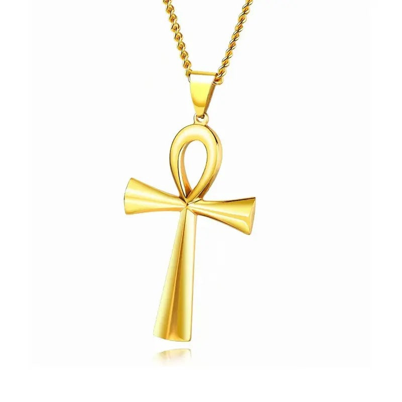 Grenzüberschreitender E-Commerce-Warenursprung, europäische und amerikanische glänzende Edelstahl-altägyptische Kreuz-Männerhalskette Amulett Anhänger