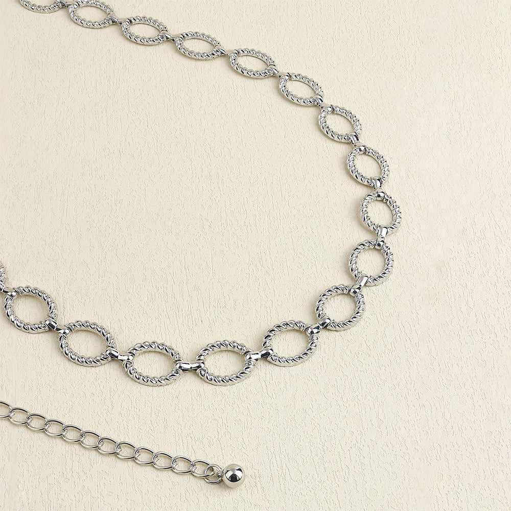 Cadena de cintura para mujer, sentido superior, círculo ondulado, cadena de metal con jeans, todos los accesorios de moda